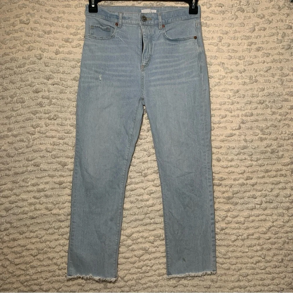 LOFT WOMENS SIZE 0 BLUE JEANSHIGH WAIST STRAIGHT CROP DISTRESSED FRAYED HEM FEST